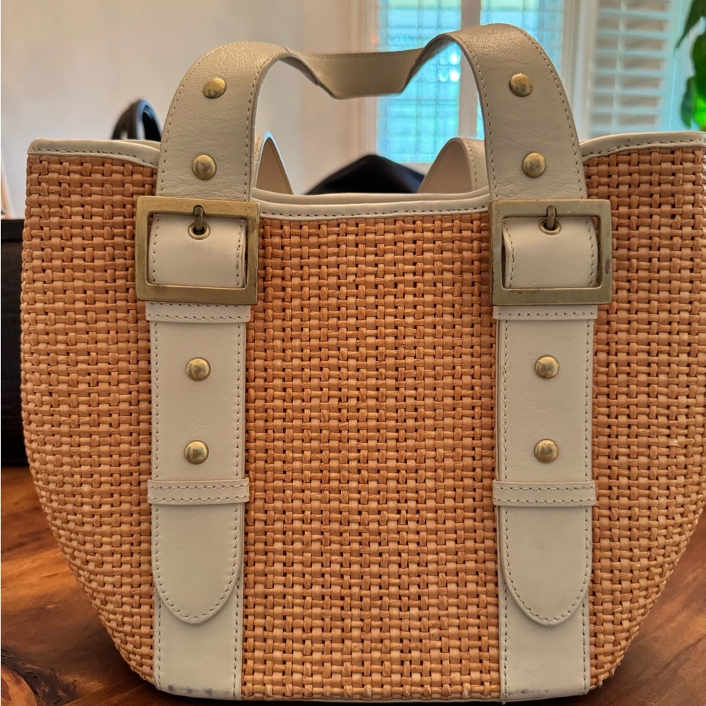 Sophisticated Kate Landry Tan and Cream Woven Tote Bag